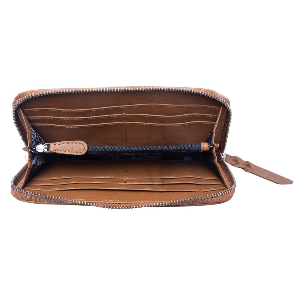 Sunset Ridge Handtooled Hairon Leather Wallet in Honey Snow: Honey Snow