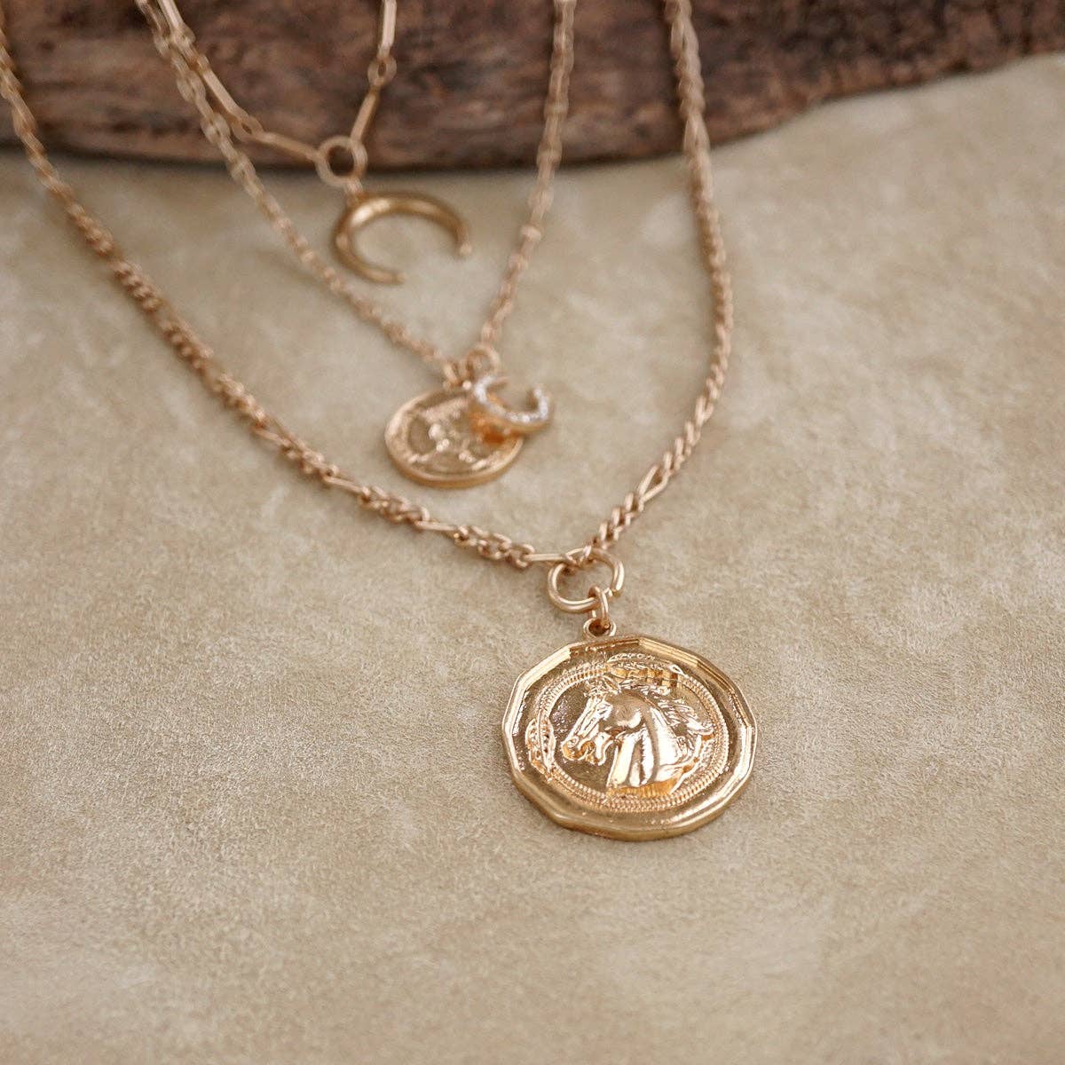 Moonlit Rider – Layered Horse Coin Necklace: Silver