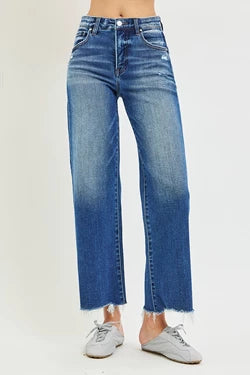 RISEN TUMMY CONTROL ELASTIC BAND HIGH RISE ANKLE WIDE JEANS