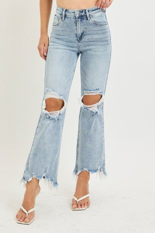 RISEN HIGH WAIST DISTRESSED CROP JEAN