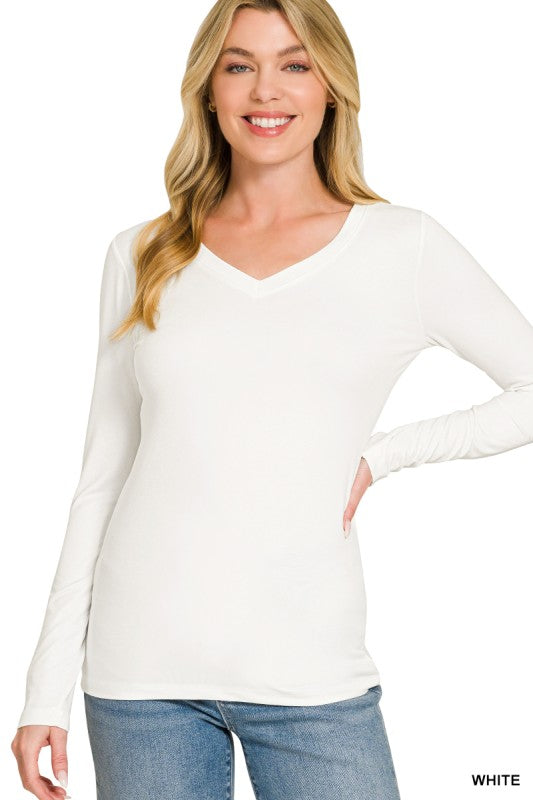 Microfiber long sleeved v neck basic