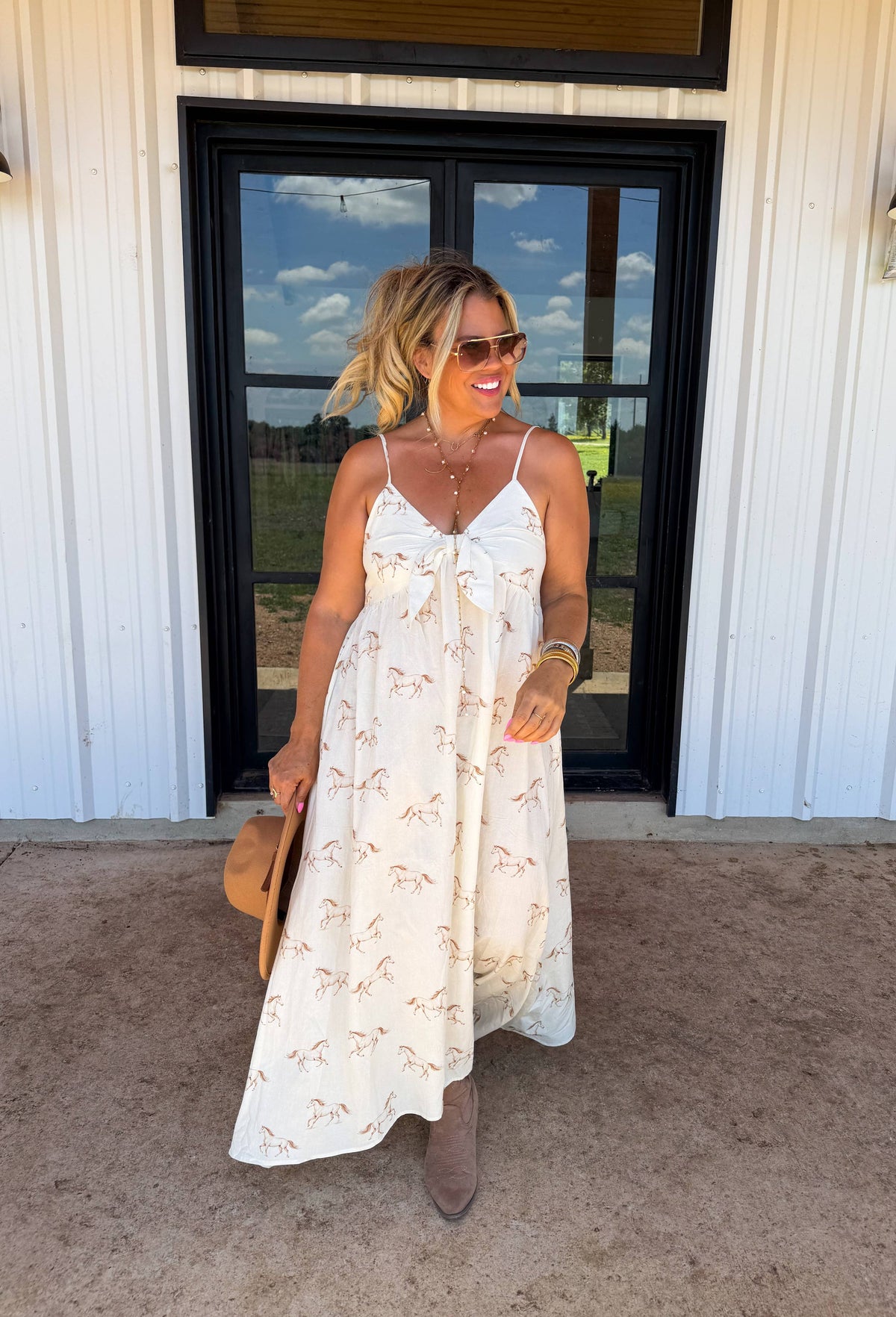 WESTERN CHARM MAXI DRESS: CREAM HORSES