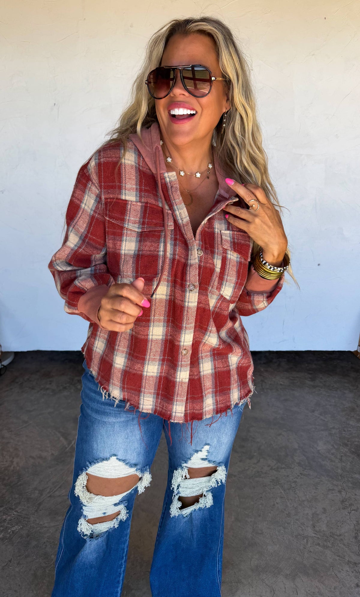 MOUNTAIN MORNING PLAID SHACKET: RED BRICK