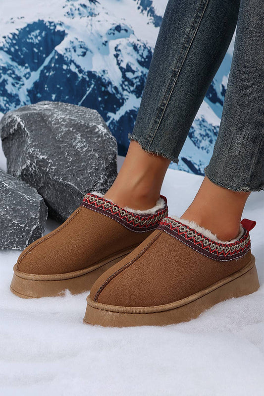 Suede Plush Lined Snow Boots: Chestnut