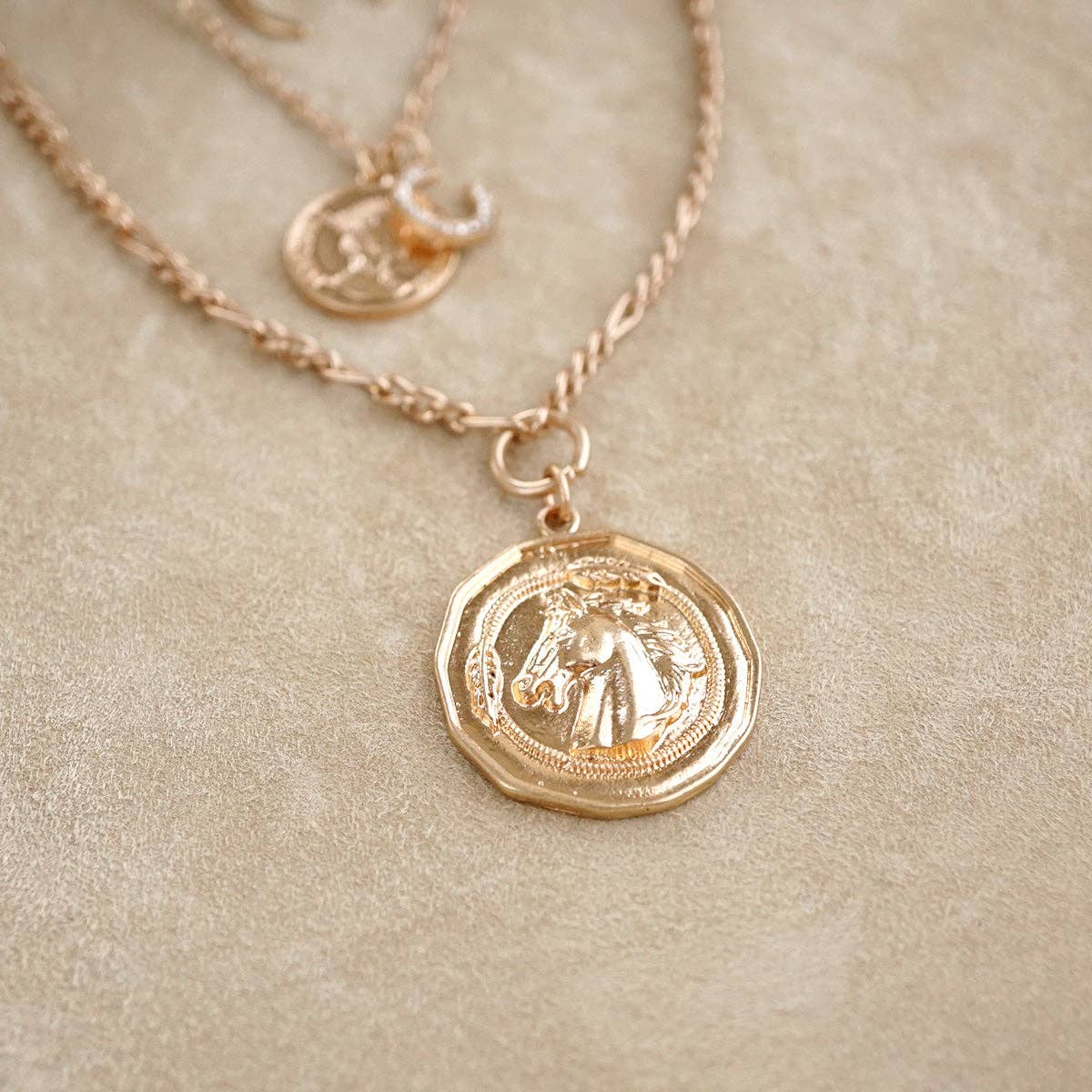 Moonlit Rider – Layered Horse Coin Necklace: Silver