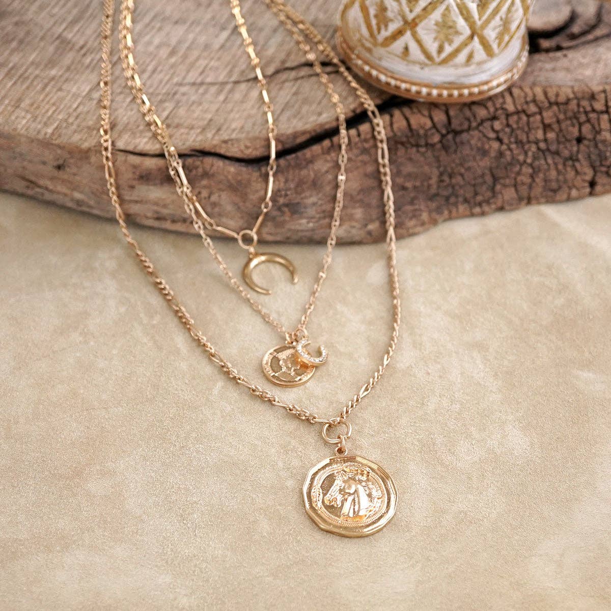 Moonlit Rider – Layered Horse Coin Necklace: Gold