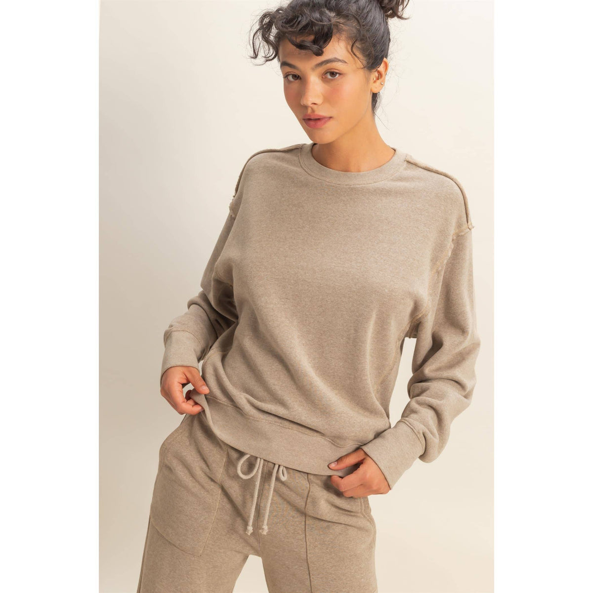 Raw Edge Detail Burnout Sweatshirt: WHIP CREAM