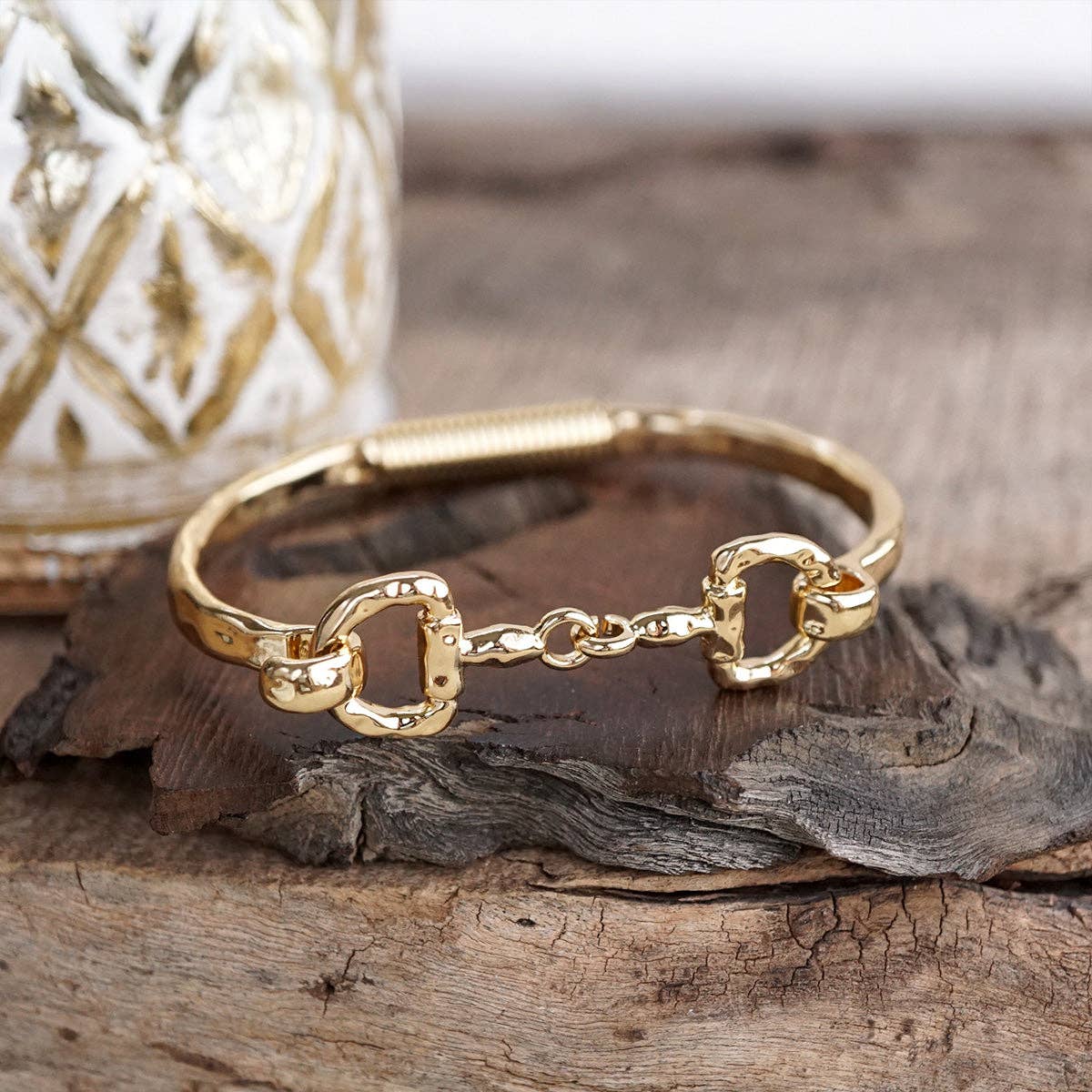 Horse Bit Hinged Bracelet - Rider’s Curve: Gold