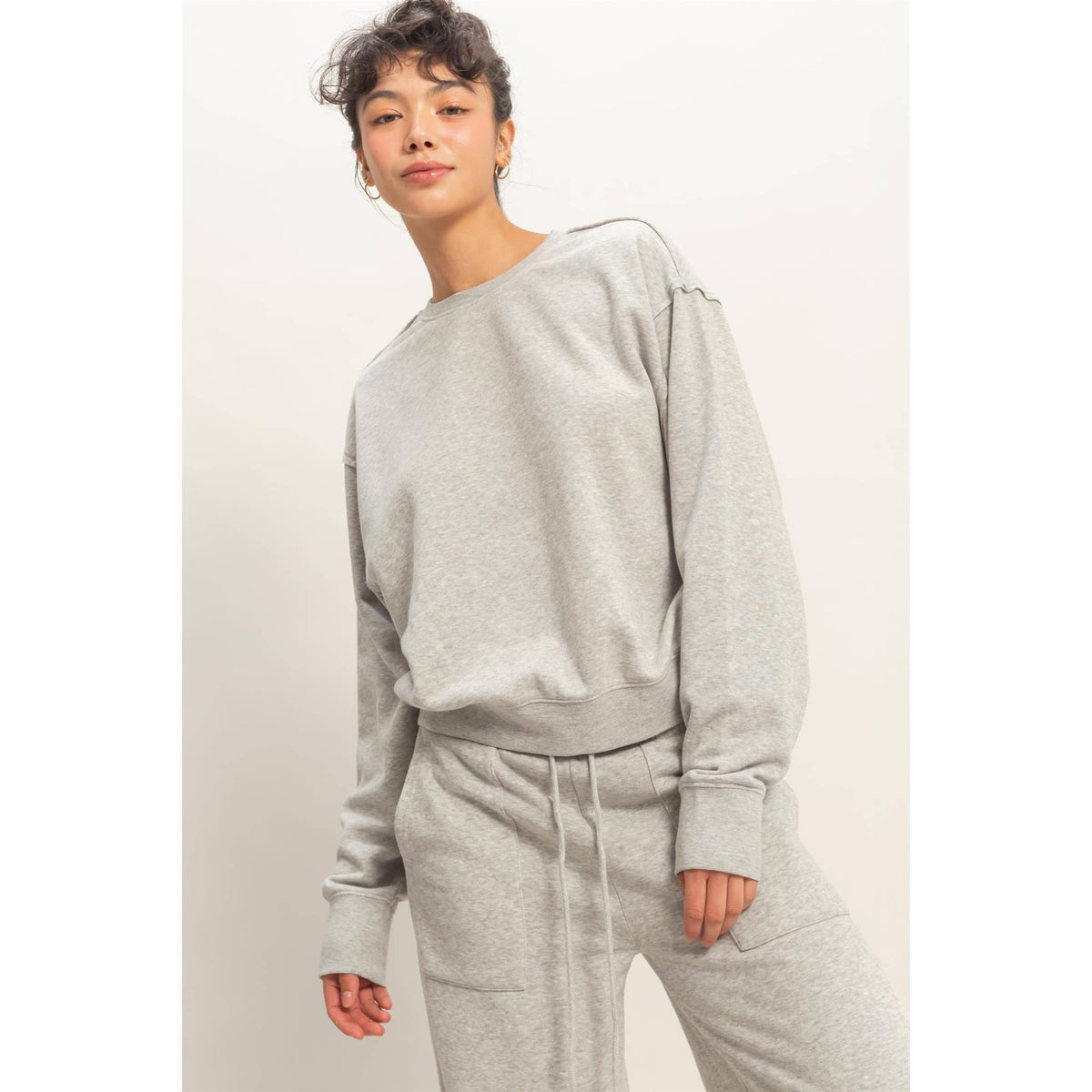 Raw Edge Detail Burnout Sweatshirt: WHIP CREAM