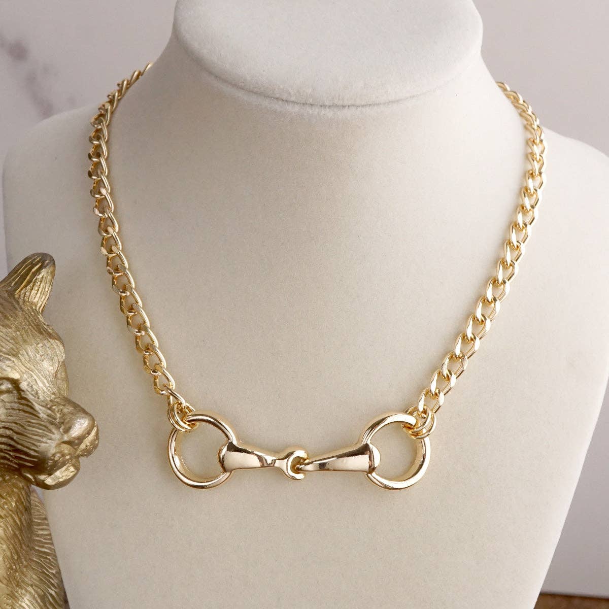 Horse Bit Chain Necklace – Gold Silver - Modern Equestrian Link Necklace: Gold