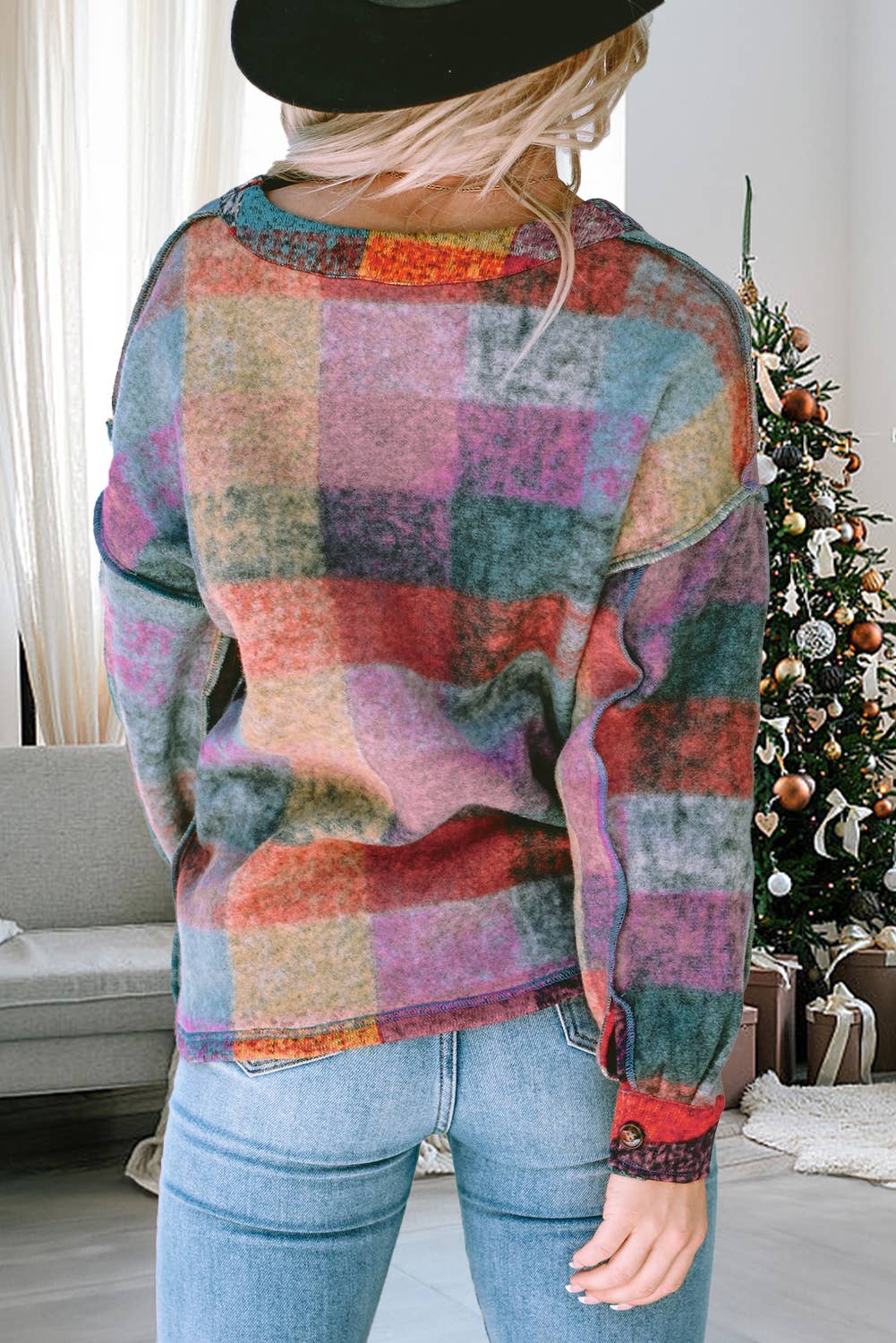 Brushed Checked Western Buttoned Jacket Multi-Colored