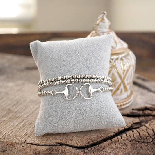 Bit of Shine – Set of 3 Stretch Bracelets with Horse Bit: Silver
