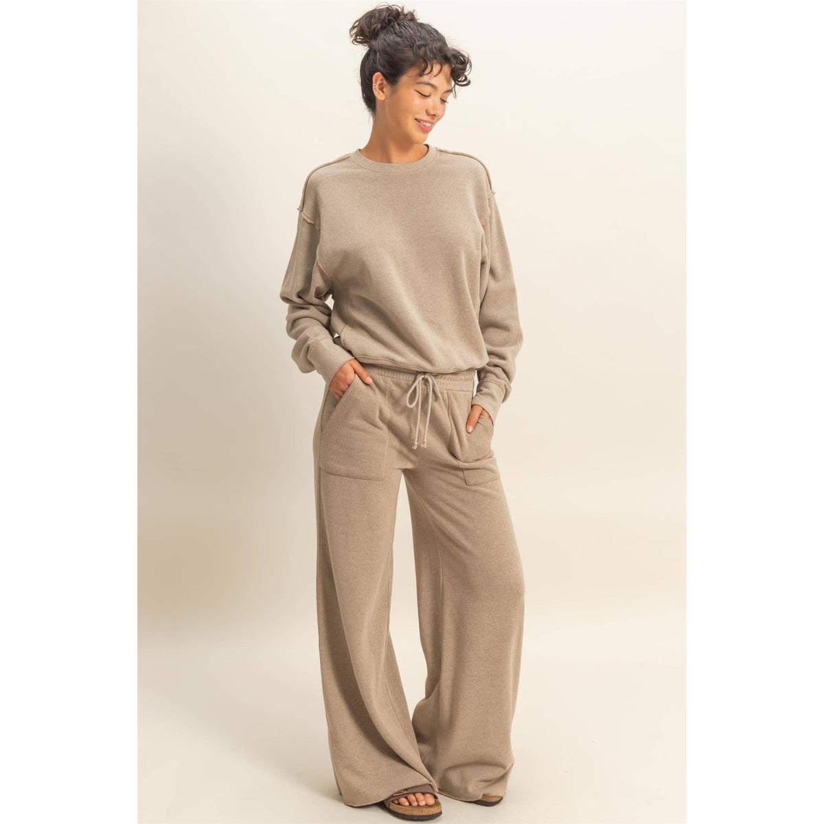 Raw Edge Detail Burnout Sweatshirt: WHIP CREAM